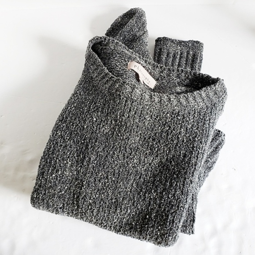 New Anthropologie Philosophy Chenille Gray Sparkle Metallic Sweater M